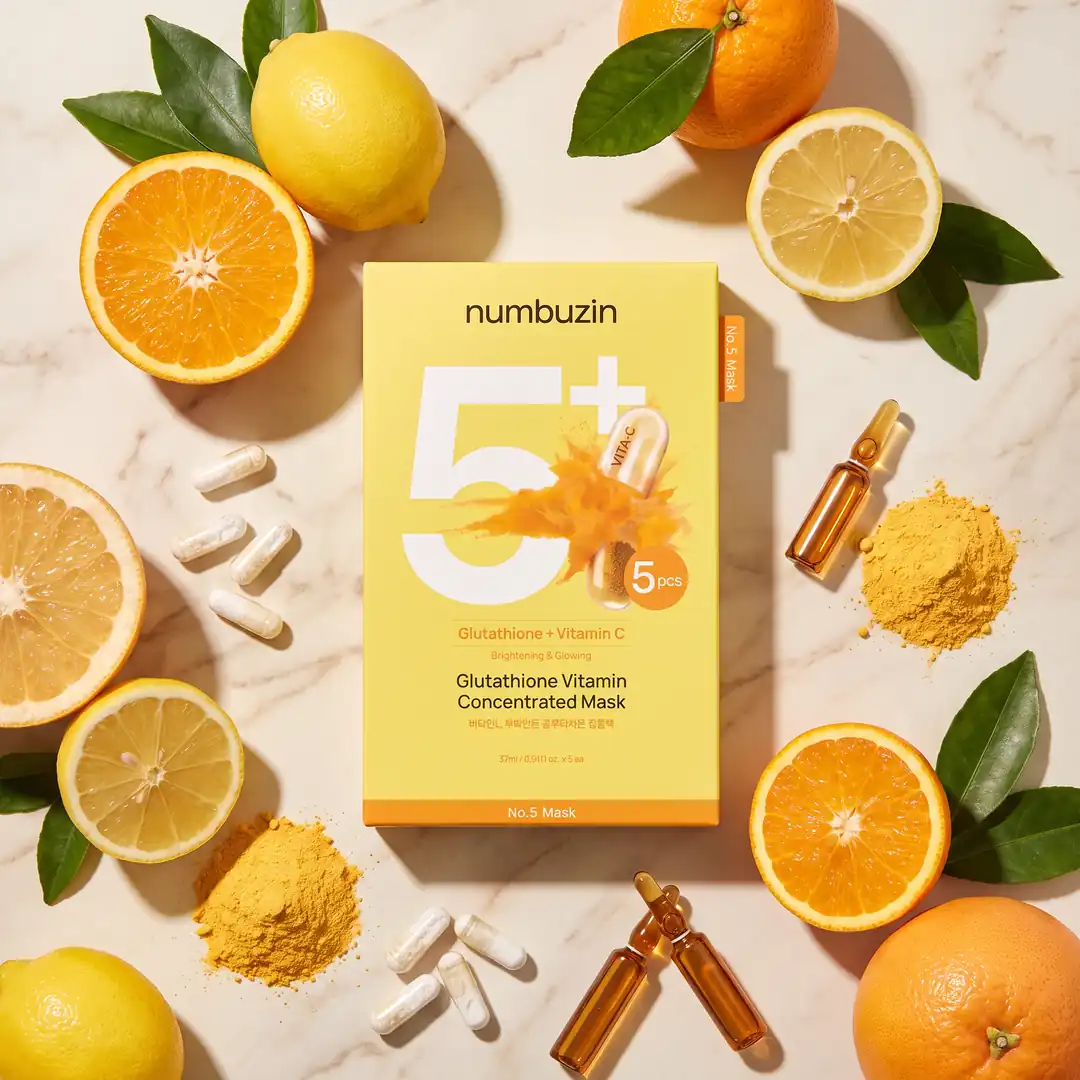 Numbuzin No.5 Glutathione Vitamin Concentrated Mask 5 pcs — Jel-esanslı yaprak