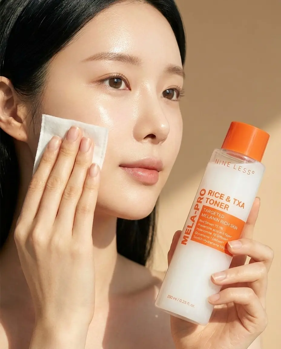 NINE LESS Mela Pro Rice & TXA Toner 200ml — Pamuk Pedle Kolay Uygulama