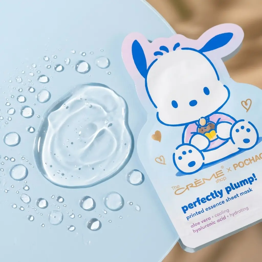 The Creme Shop Sanrio Pochacco Printed Essence Sheet Mask Perfectly Plump — İki güçlü aktif