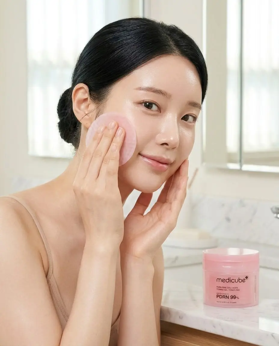 Medicube PDRN Pink Collagen Toning Gel Toner Pad 70 pcs — Pürüzsüz canlı ton