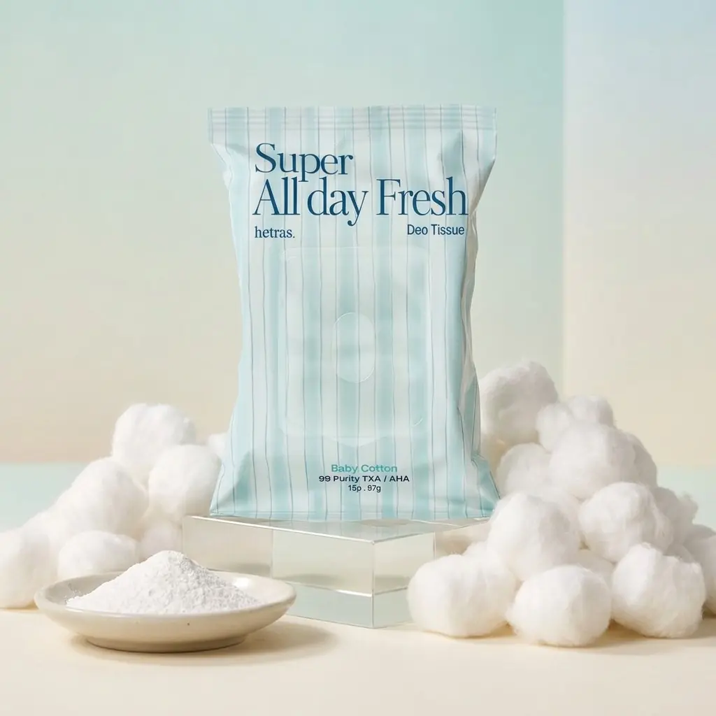 hetras Super All Day Fresh Deo Tissue 15 pcs · Baby Cotton — Fazla yağı emen silika tozu