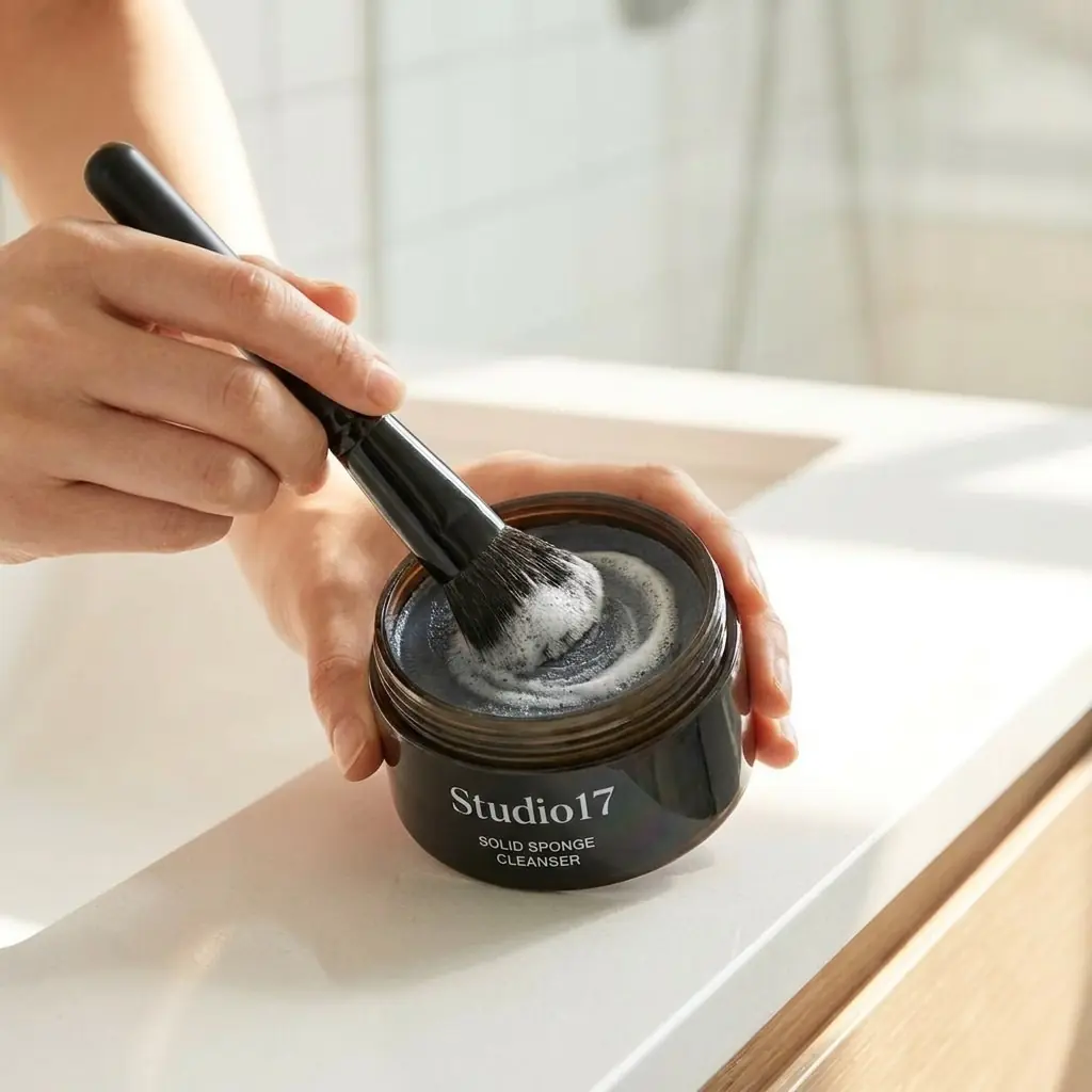 STUDIO17 Brush & Puff Cleanser — Zengin, kremamsı köpük