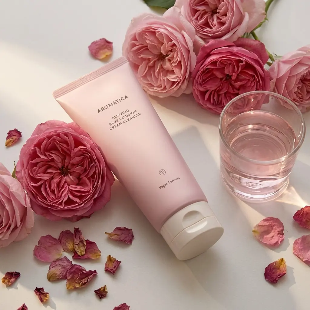 Aromatica Reviving Rose Infusion Cream Cleanser 145g — Damask gülü ve yaprakları