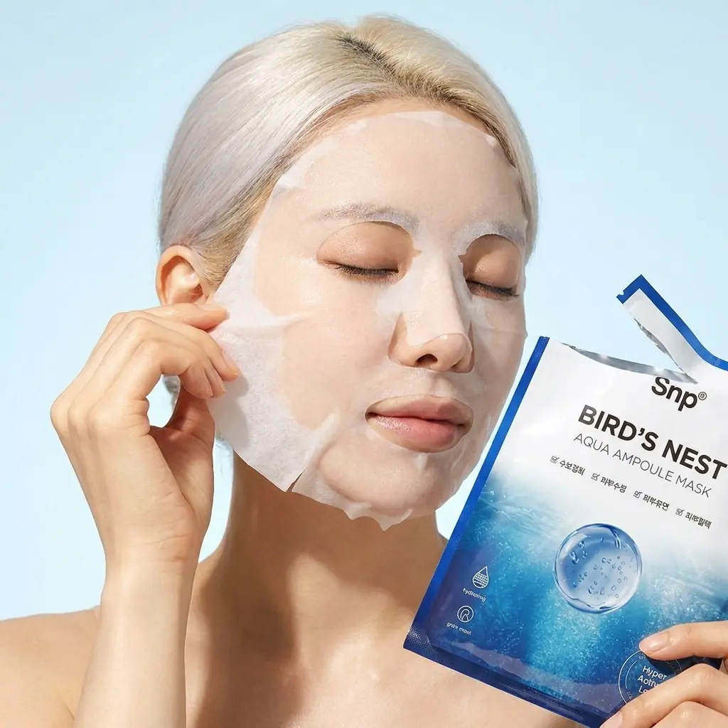 SNP Bird's Nest Aqua Ampoule Mask Ver.7 10 pcs — Bol özlü kağıt maske