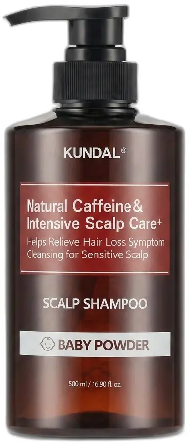 KUNDAL Natural Caffeine & Intensive Scalp Care+ Scalp Shampoo 500ml · Baby Powder